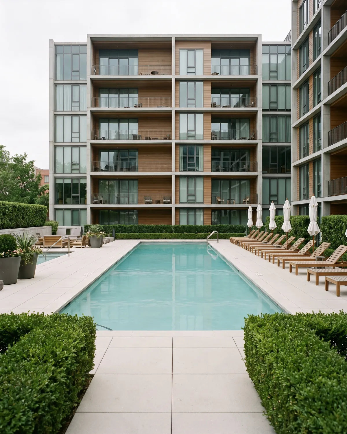 The outdoor pool of a condominium building