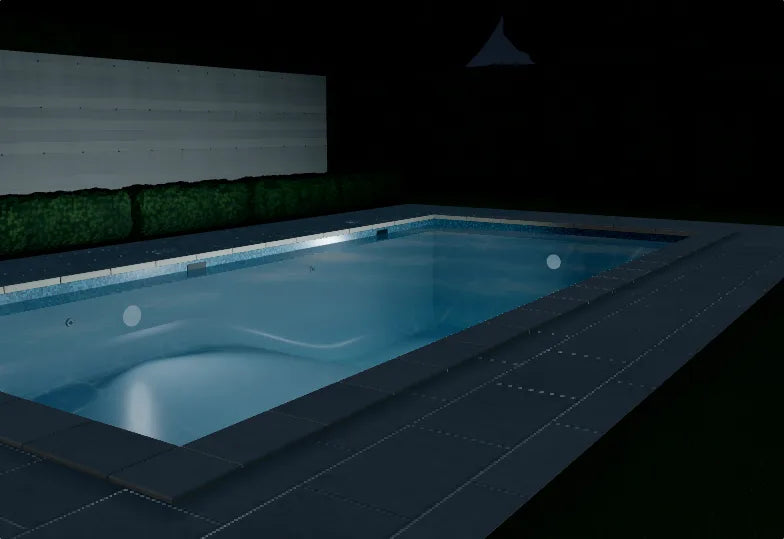 Restored concrete pool at dusk lit by underwater LED lights